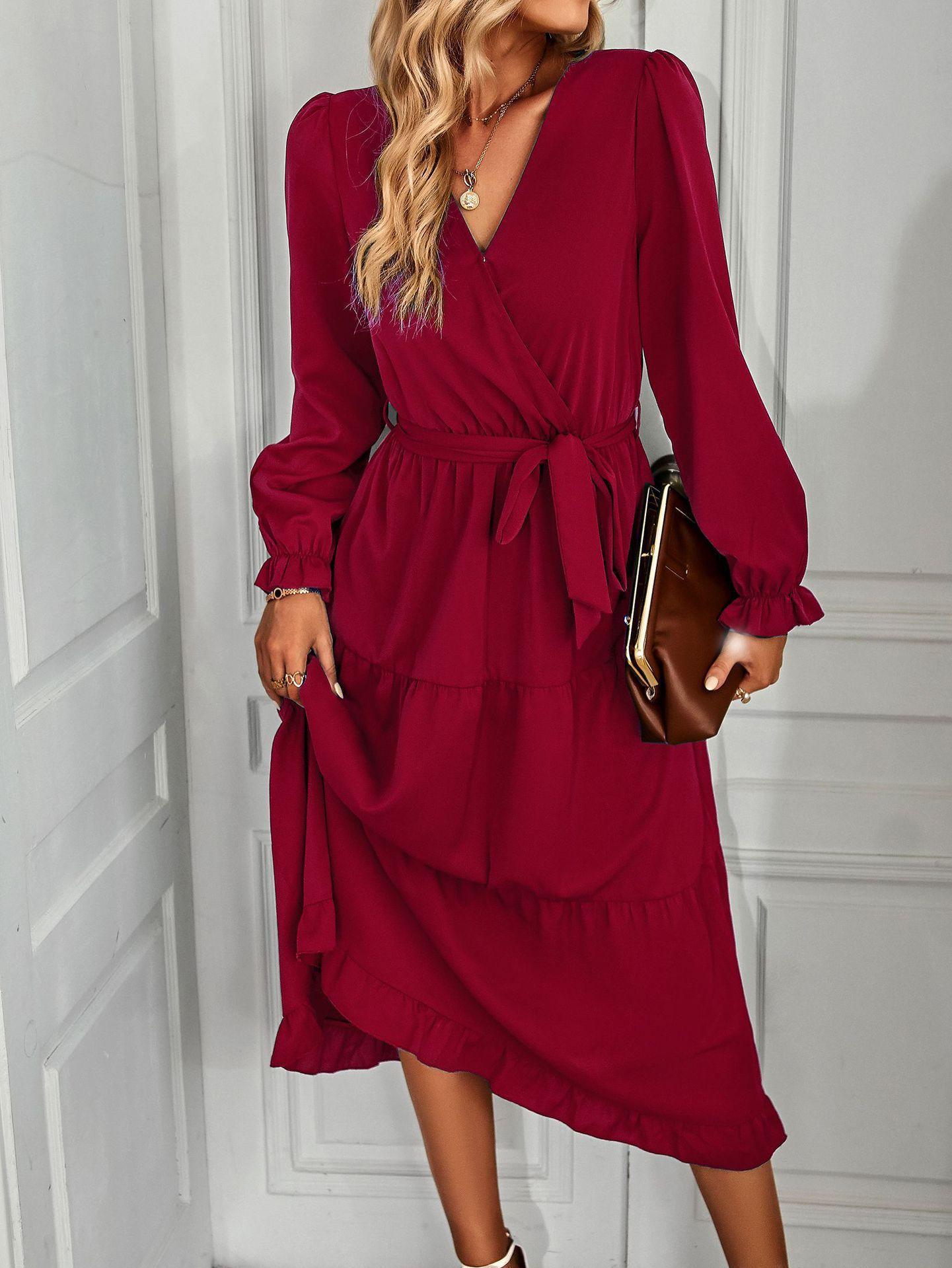 Womens Solid-color Casual Long Dress With A Flared Hem