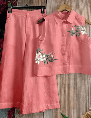 Women's American Retro Style Sleeveless Wide-Leg Pants Two-Piece Set