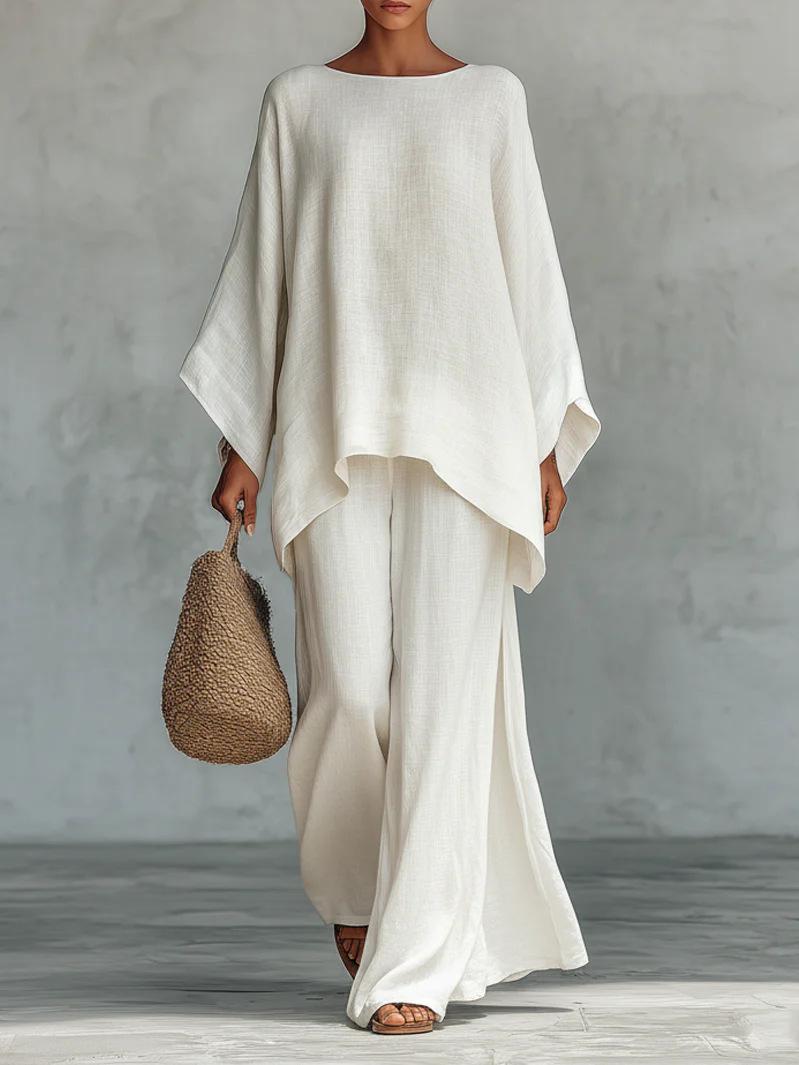 Womens Minimalist Relaxed-fit Top And Wide-leg Pants Set