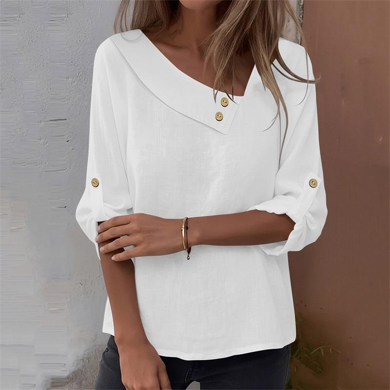 Casual Relaxed-fit Solid-color Asymmetric Top With Buttons