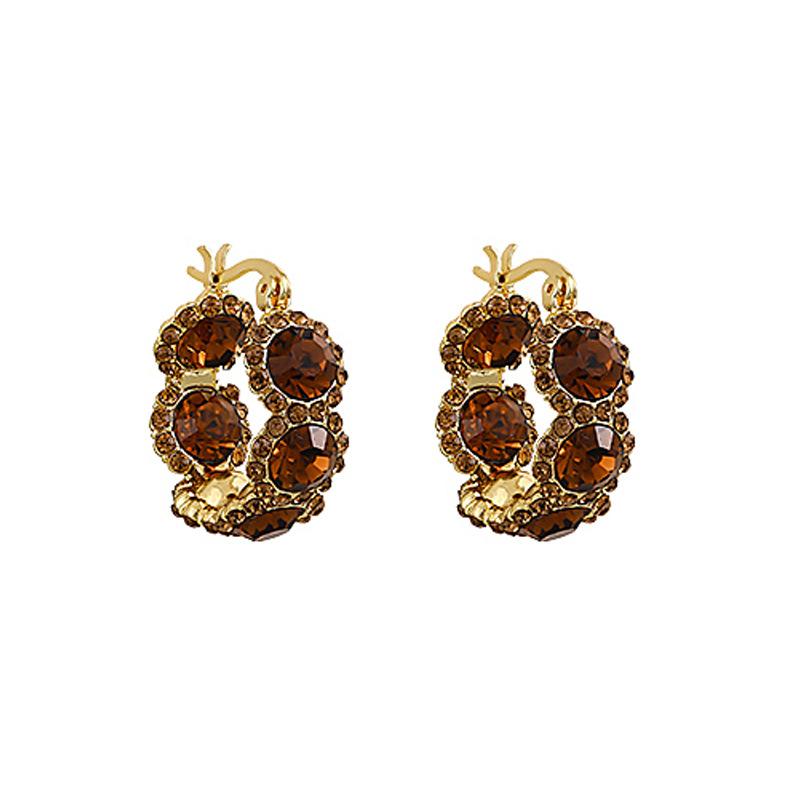 Elegant Light-luxury Coffee-colored Crystal Hoop Ear Clips