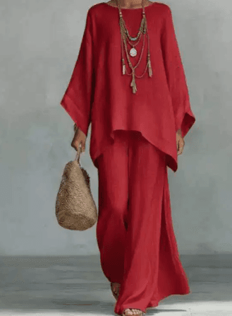 Women's Simple Loose-fitting Shirt And Wide-leg Pants Set