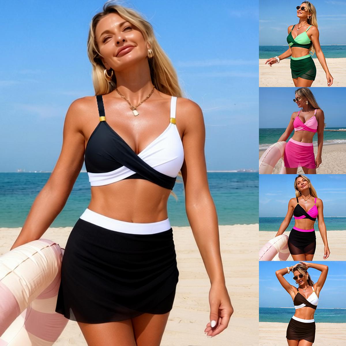 Womens Two Piece Swimsuit With Mesh Skirt Sports Bikini