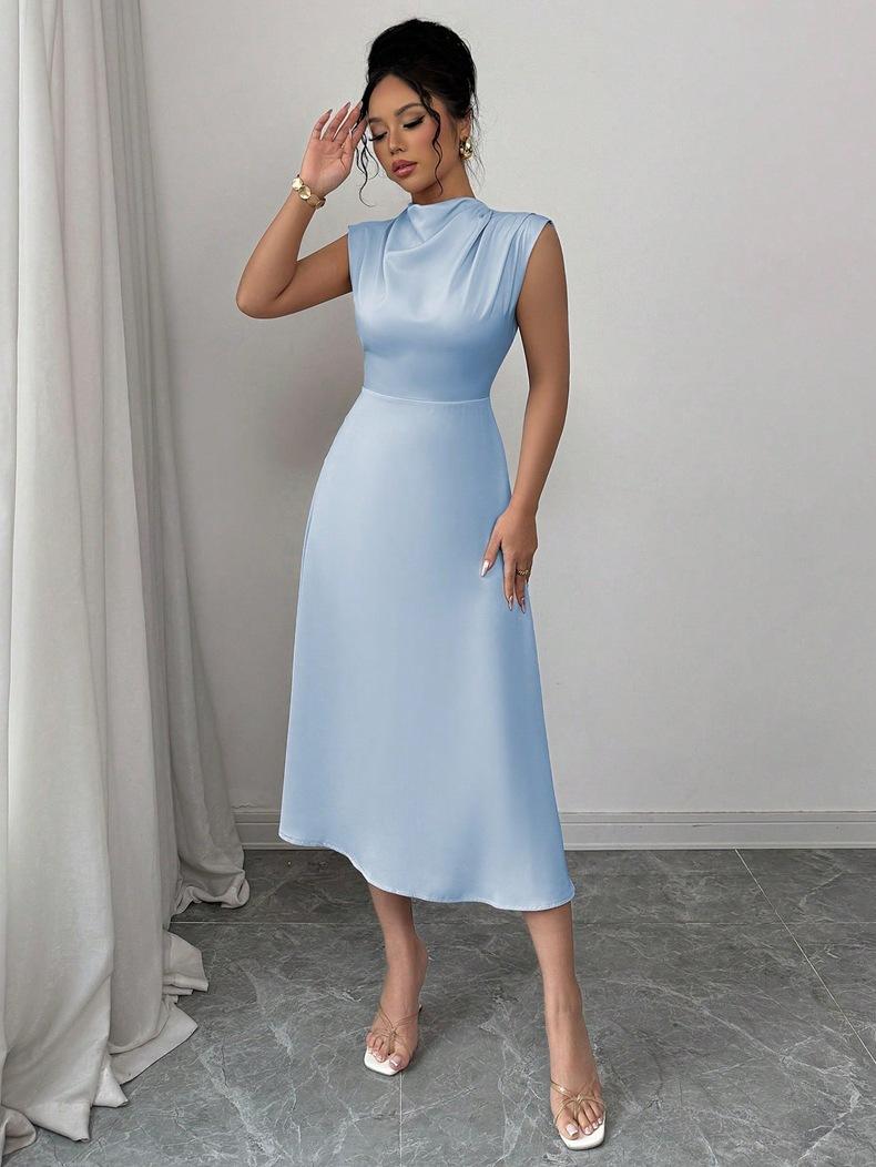 Pleated Satin Midi A- Line Dress