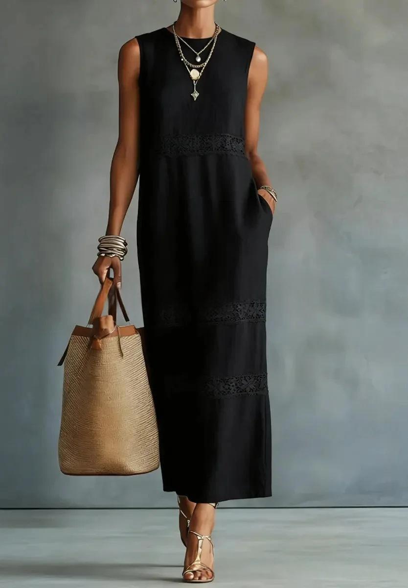 Womens Elegant Solid-color Lace Casual Dress