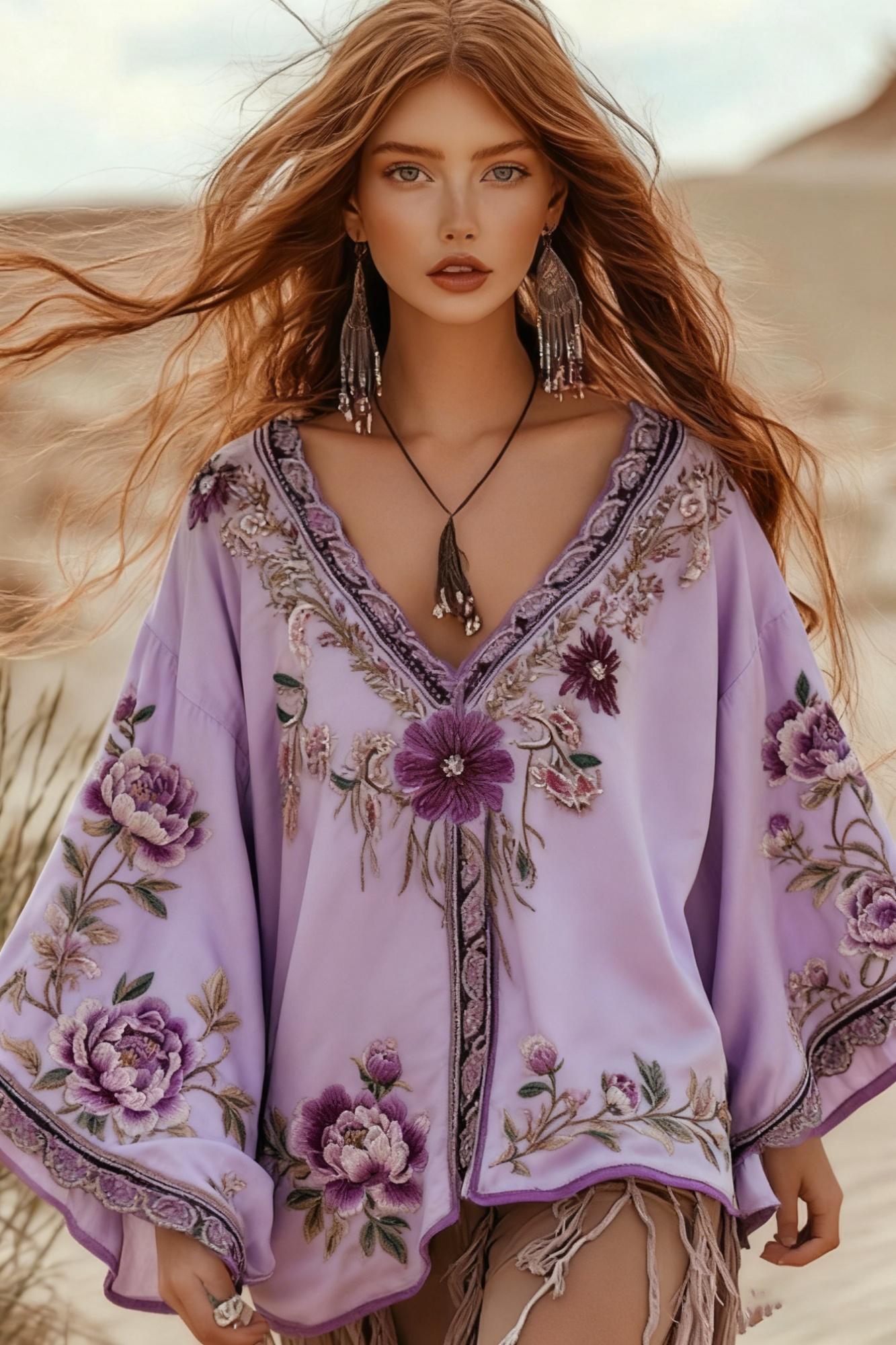 V-neck, Bell Sleeves, Casual Loose Top