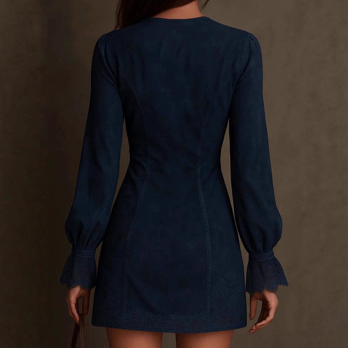 Long Sleeve Zip Lace Midi Dress