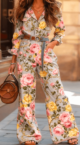 Spring And Autumn Waist-Cinched Wide-Leg Long-Sleeve Set