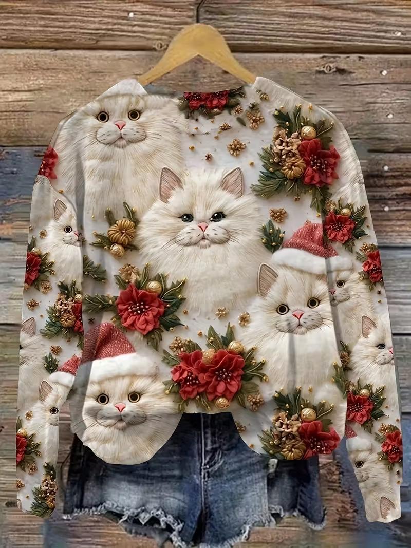 Women's Pullover Christmas Pattern Round Neck Sweatshirt