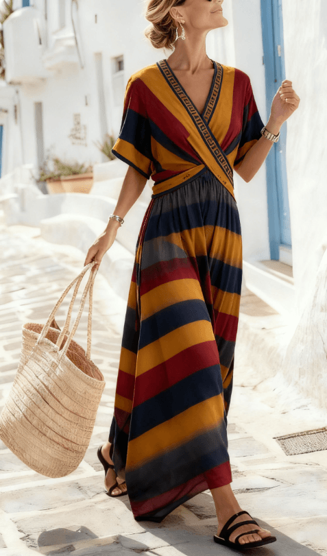 Women's Large Loose Striped Print Dress