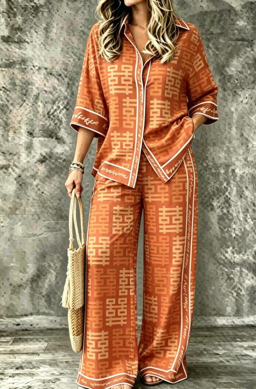 Summer Womens Shirt Set With A Digital-print Collar