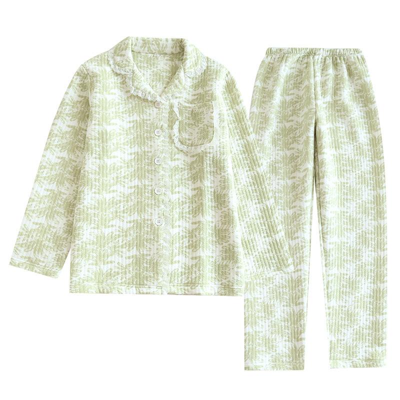 Lace Lapel Cotton Air Layer Pajamas Suit