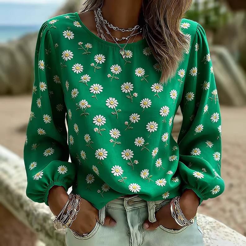 Womens Crew-neck Printed Long-sleeve Top