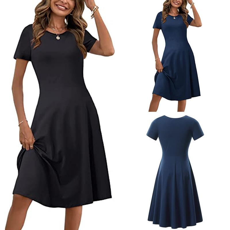 Casual Women's Short Sleeve Round Neck Slim Fit Dress