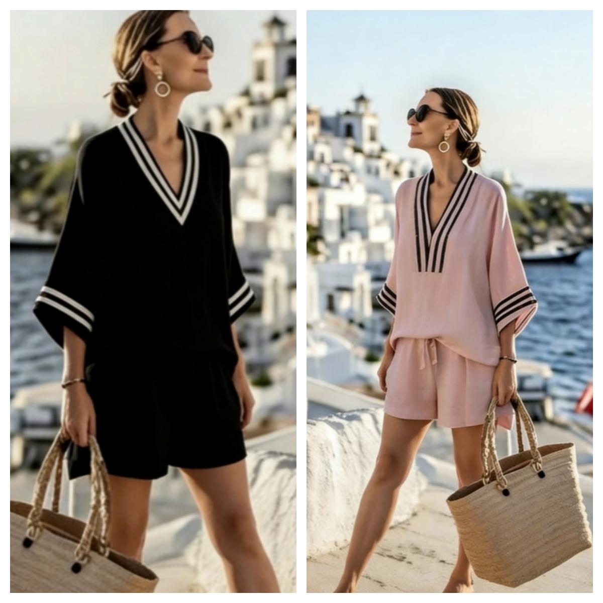 2 Piece Set Half Sleeve Oversize Pullover Top And Short Pants Summer Casual Women Patchwork Pocket Set Outfits Women's Clothing
