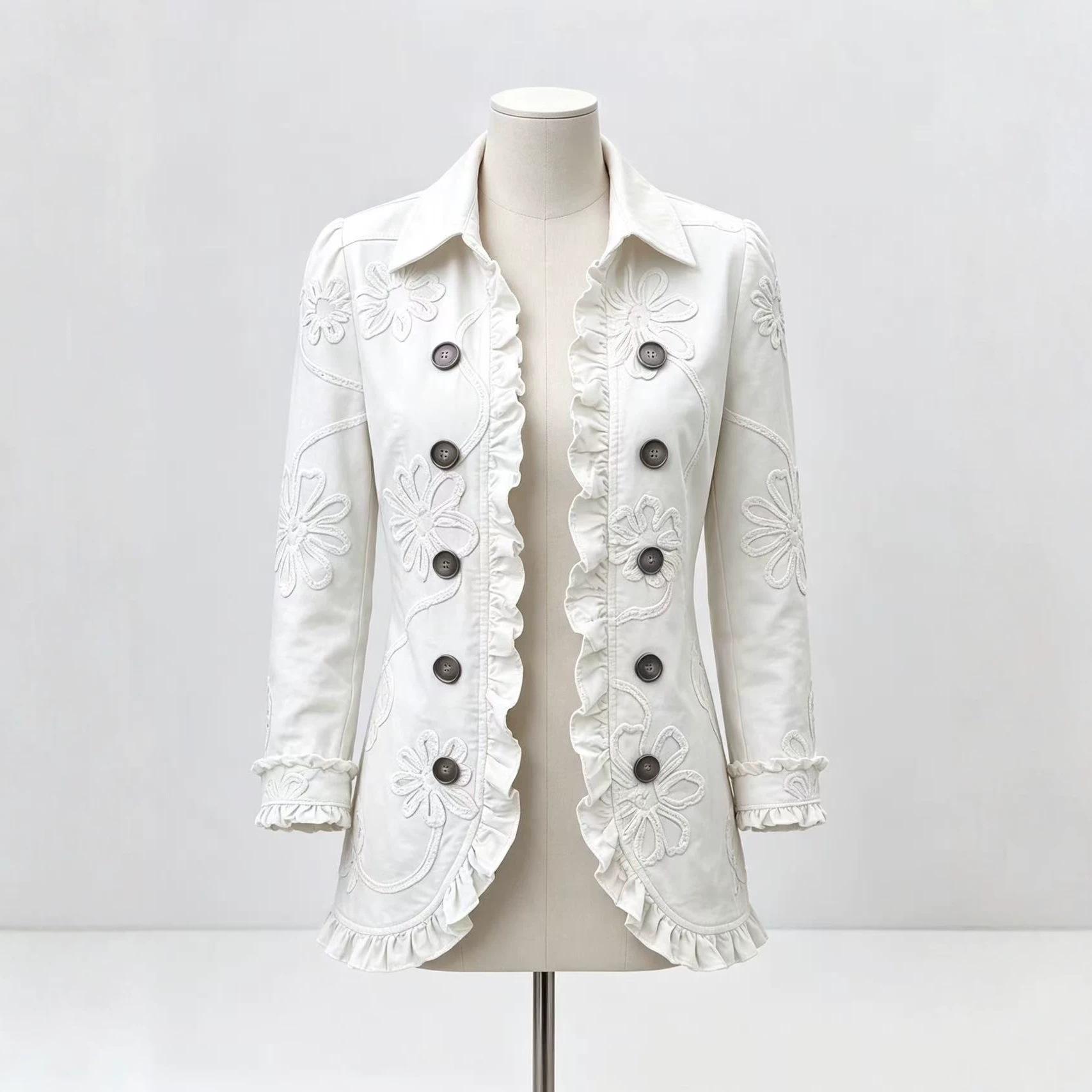 Ruffled Jacket Solid Color Pleated Lapel Blazer Women's Fashion Casual Printed Suit Jacket Office Wear Clothing