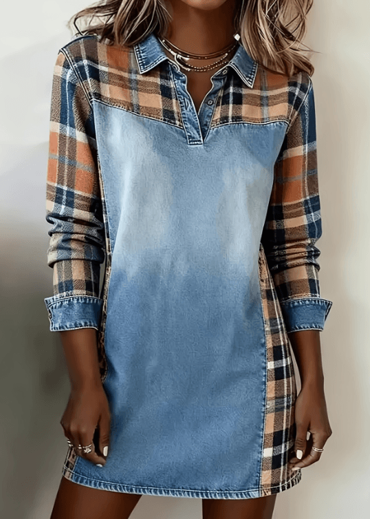 Retro-style Collared Women's Long-sleeved Midi Shirt Dress