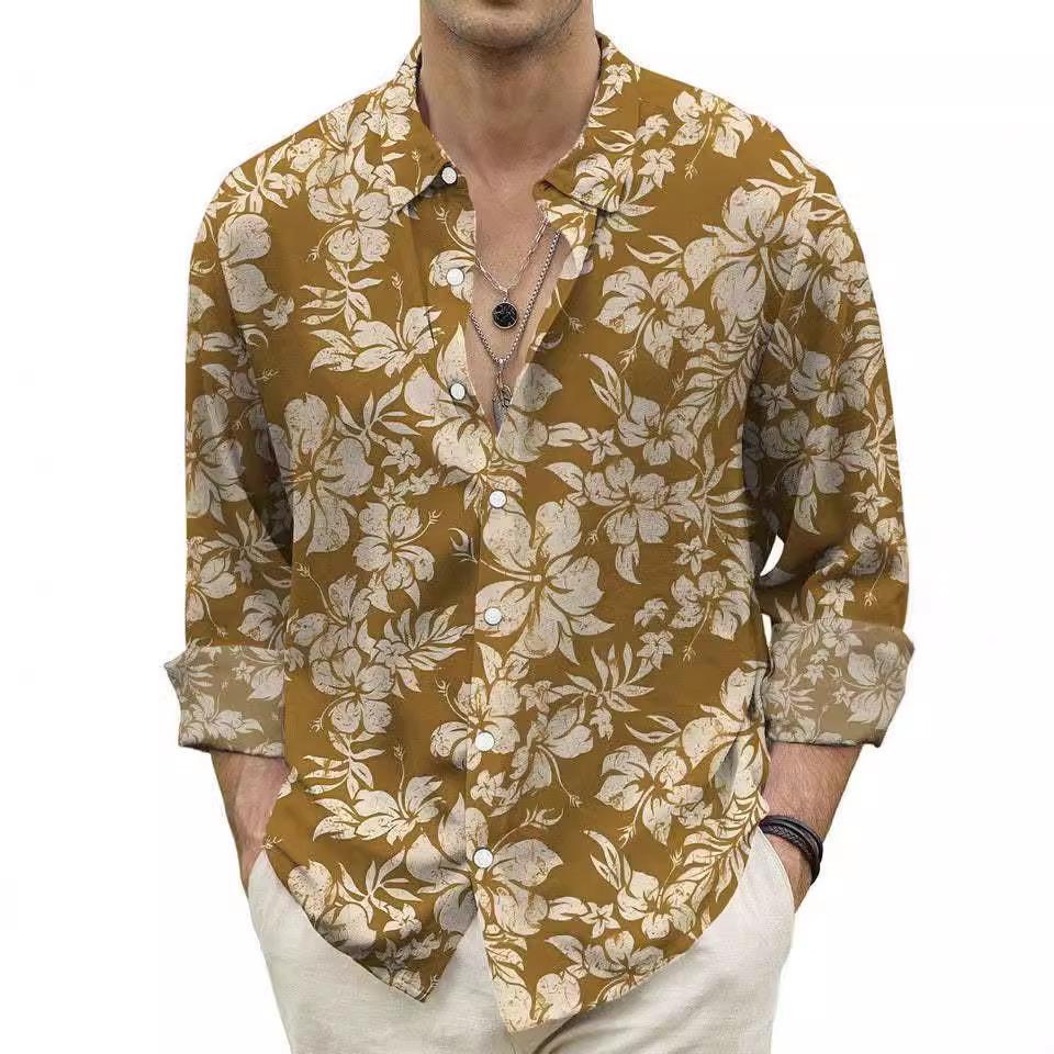 Autumn Mens Shirt With A Floral Print Top