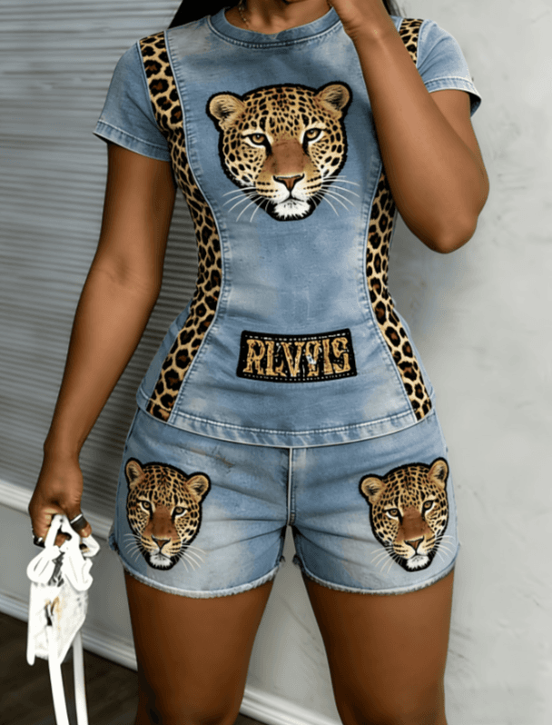 Printed Denim Suit