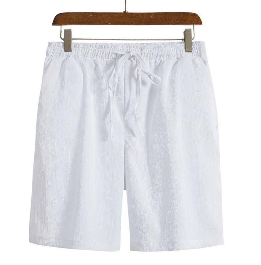 Cotton-linen Shorts Japanese-style Solid-color Casual Drawstring Beach Pants For Men