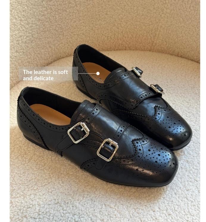 Womens Retro Leather Belt Buckle Versatile Small Leather Shoes