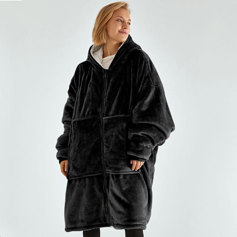 Womens Hooded Pajamas Thermal Clothing With Fleece Lining And A Cozy TV Blanket