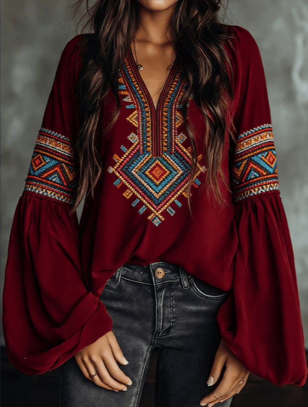 Ethnic Style Retro Embroidered Loose Long-sleeved Shirt