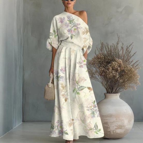 Printed Off-Shoulder Top And Pants Two-Piece Set
