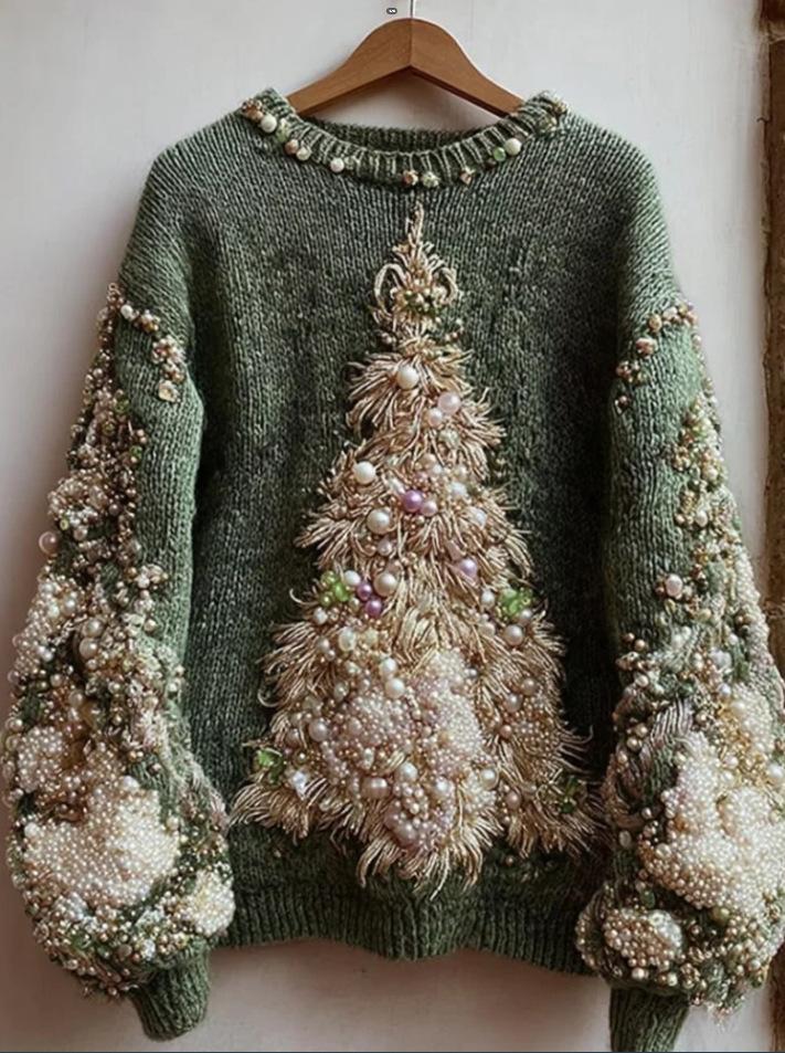 Womens Crew-neck Long-sleeve Sweater With A Print