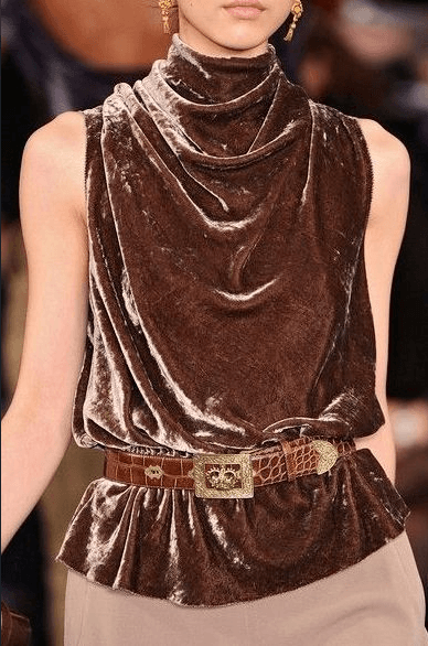 Caramel Brown Velvet Slouchy Collar Sleeveless Top