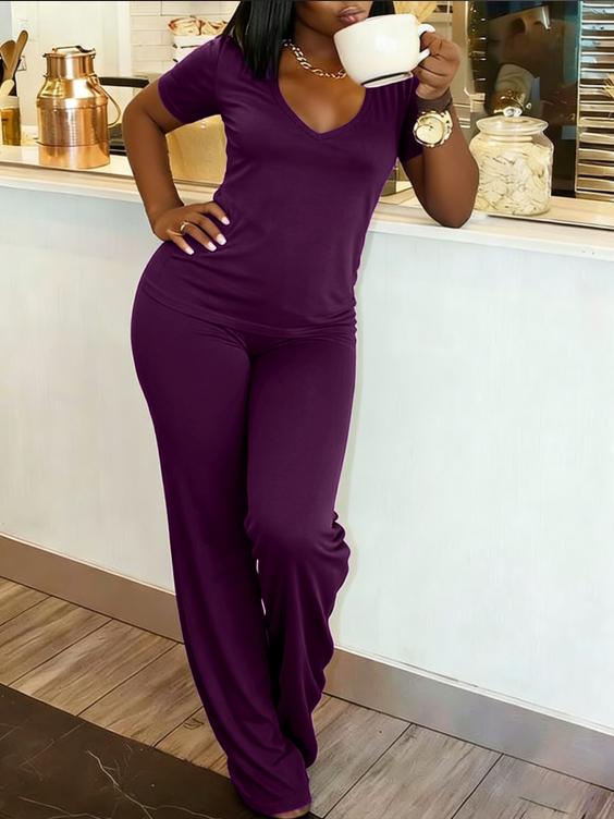 Summer New Ribbed Knit V-Neck Two-Piece Set
