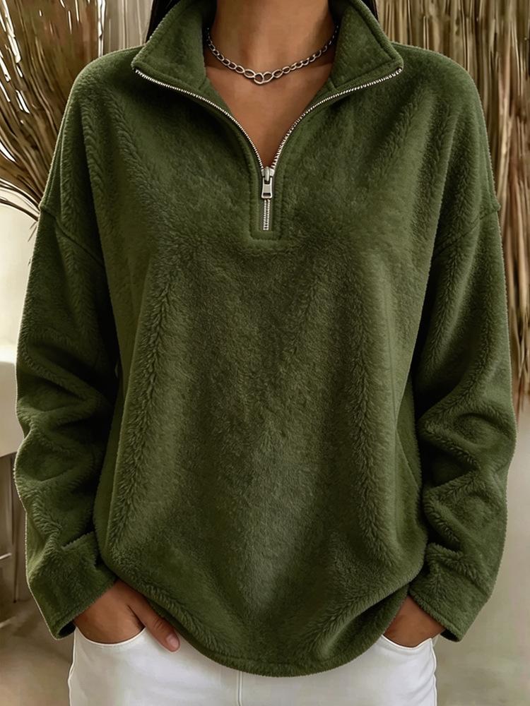 New Womens Small Stand-collar Zip-up Double-faced Fleece Long-sleeve Pullover Hoodie