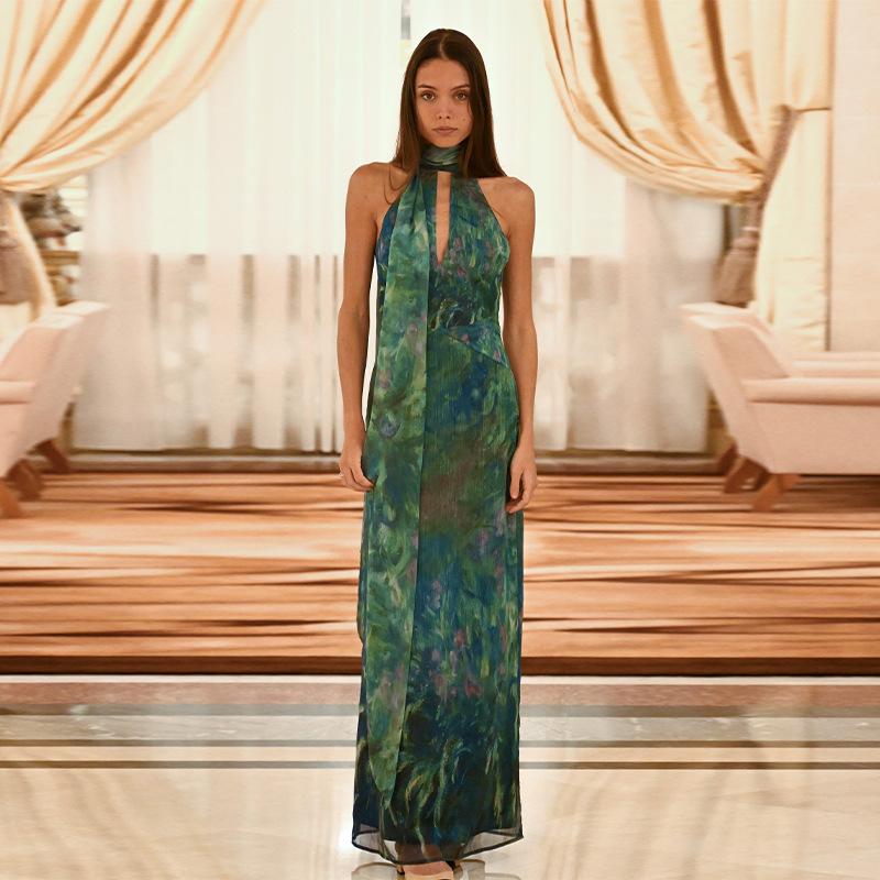Fashion Women's Halter Ribbon Backless Dress