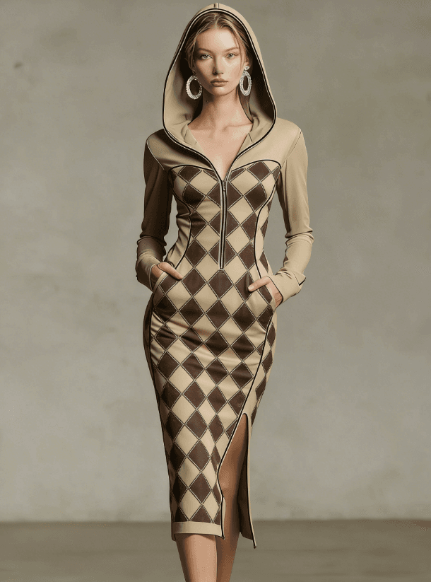 Hooded Slim Fit Split Dress