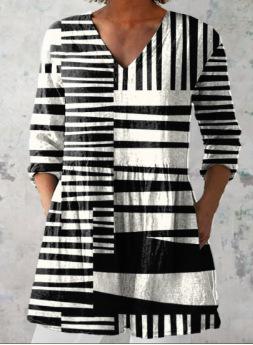 Printed Casual V-neck Women's Top