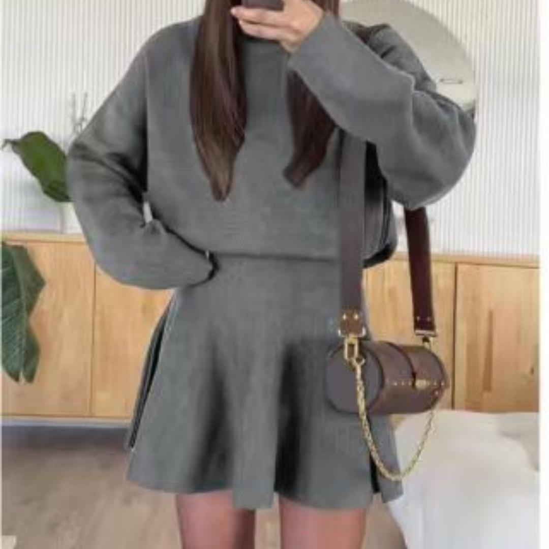 Casual Vacation Style Sweater Long Sleeve Skirt Dress Women's Clothing