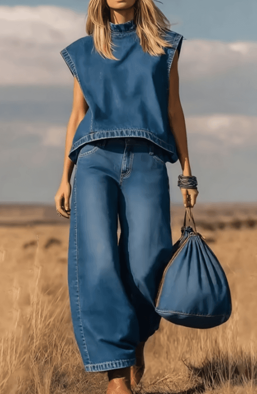 Loose Collar Wide Leg Pants Set