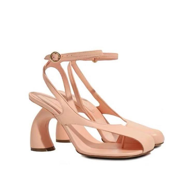 Stiletto Peep-toe Sandals With A Square Toe And A Strappy Ankle Buckle