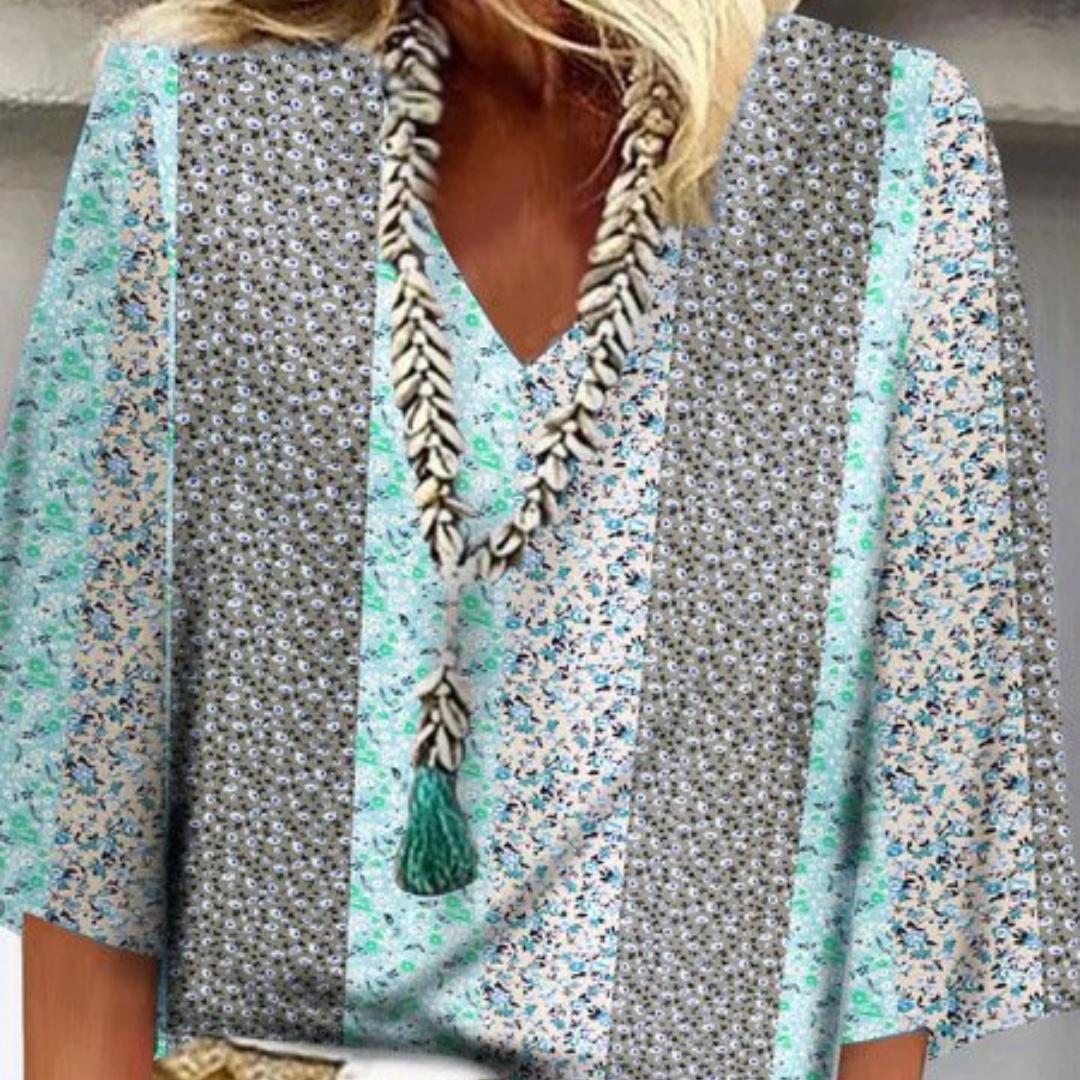 Womens V-neck Fashionable Printed Casual Top