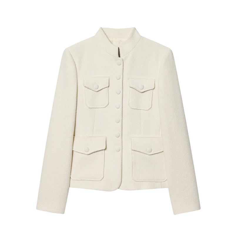 Womens Fashion Elegant Long-sleeve Stand-collar Coat