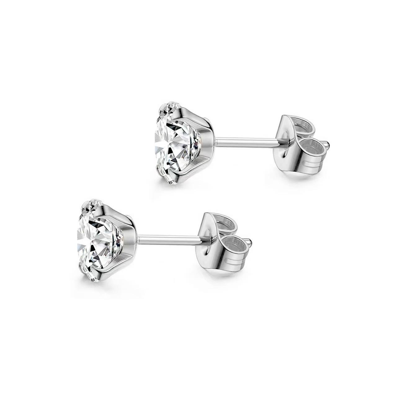 Stainless Steel Piercing Titanium Stud Earrings With Zircon Inlays