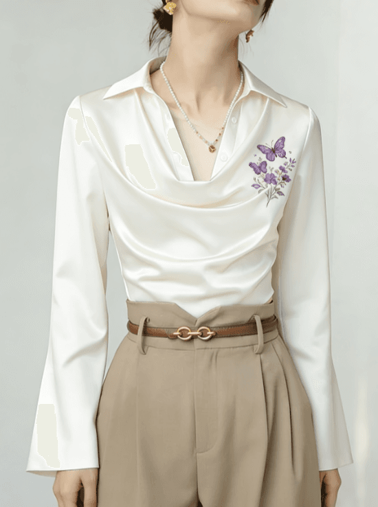 Women's French-style Elegant Printed Collared Long-sleeved Slim-fit Shirt