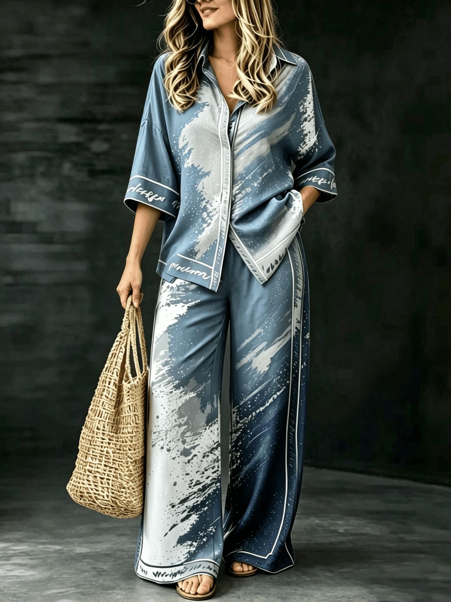 Summer Womens Shirt Set With A Digital-print Collar