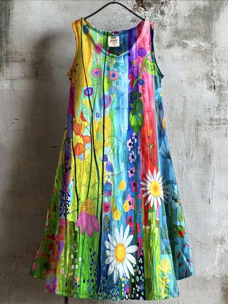 Sleeveless Round Neck 3D Printing Dress
