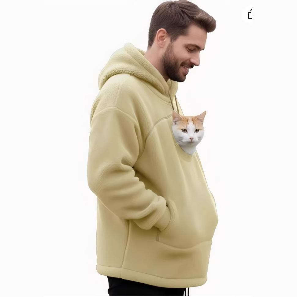 Hooded Sweatshirt With Pet Pockets Casual Loose Fit Warm Pullover Hoodie Tops Daily Wear Clothing