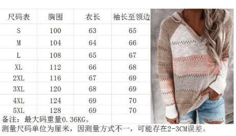 Color Blocking Hollowed Out Striped Hooded Knitted Long Sleeved Top