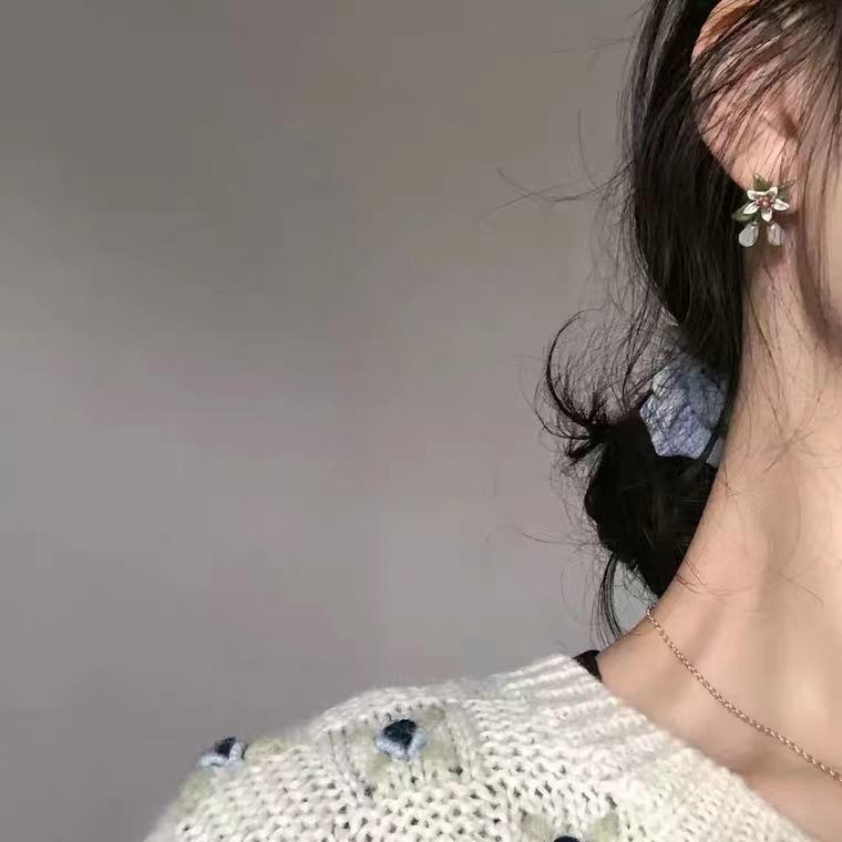 Silver Needle Earrings For Women Enamel-glazed Sweet Flowers