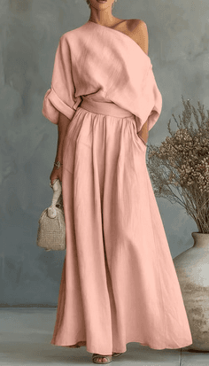 One-shoulder Off-the-shoulder Waist-tied Wide-leg Jumpsuit