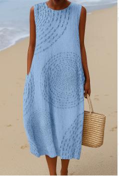 Digital Printing Pattern Sleeveless Round-neck Long-sleeved Dress