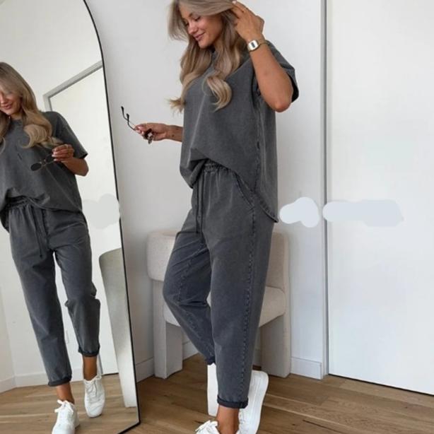 Solid-color Casual Sweatshirt Set For Women